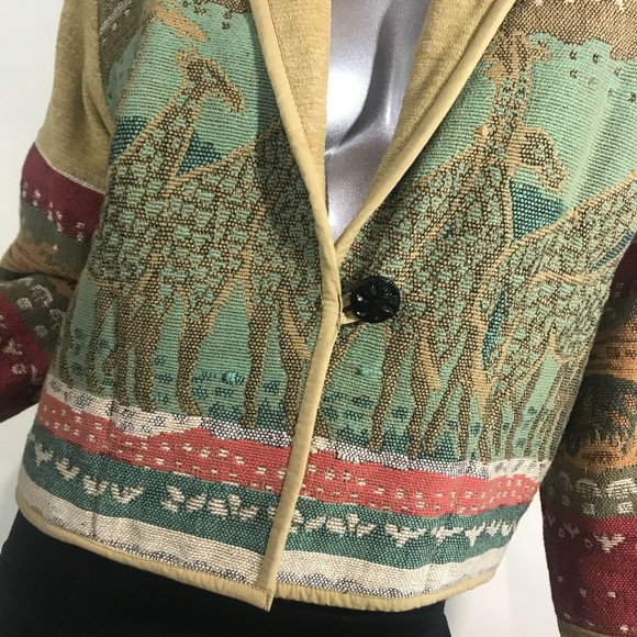 Anu by Natural Women's Small Jacket Knit Cardigan Blazer On Button Animal Detail - Picture 4 of 16